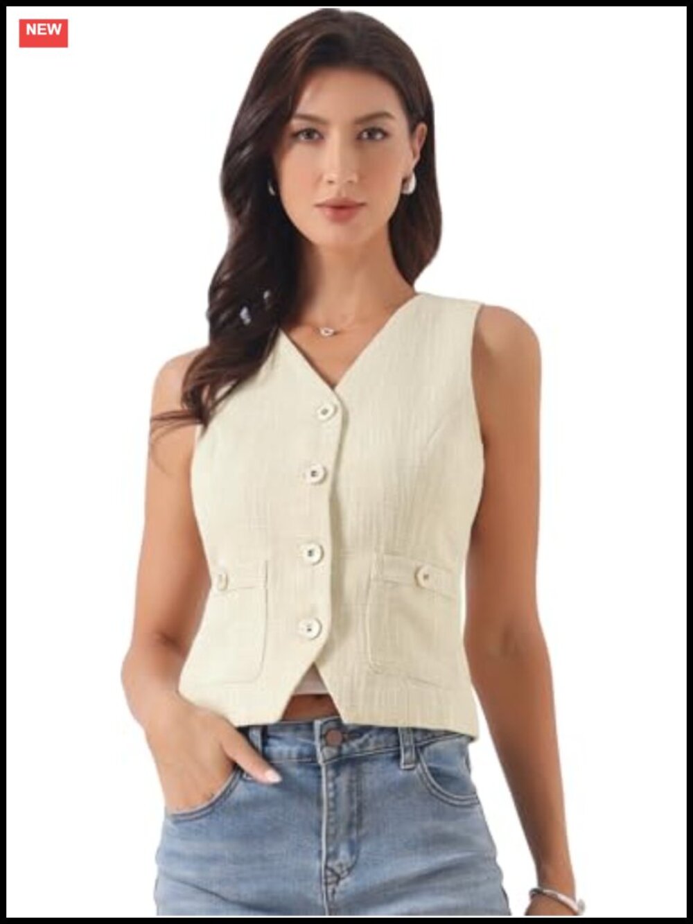 Tweed V Neck Sleeveless Button Down Waistcoat Vest